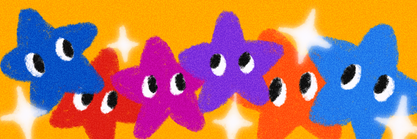 colorful illustration of multi-colored stars with eyes looking cheerfully at each other.